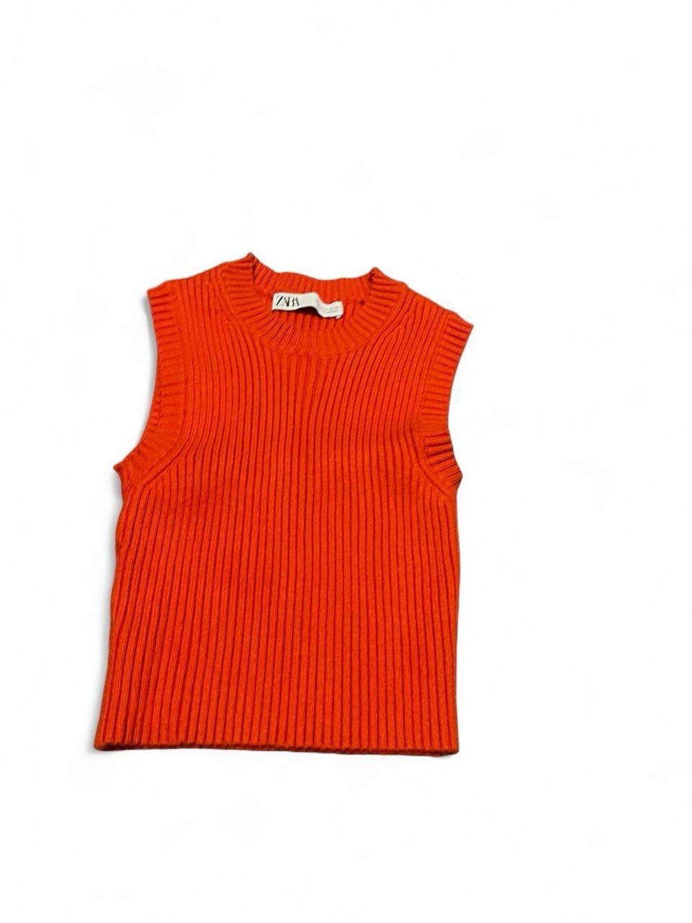 Zara Orange Ribbed Sleeveless Knit Top